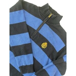 Lauren Ralph Lauren Mens Size S Striped Blue Quarter Zip Sweater Crown Crest